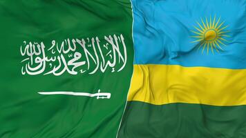 KSA, Kingdom of Saudi Arabia and Rwanda Flags Together Seamless Looping Background, Looped Cloth Waving Slow Motion, 3D Rendering video