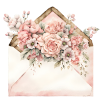 AI generated Watercolor rusty old element of letter and flowers. png