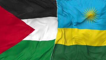 Palestine and Rwanda Flags Together Seamless Looping Background, Looped Cloth Waving Slow Motion, 3D Rendering video