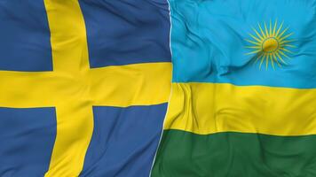 Sweden and Rwanda Flags Together Seamless Looping Background, Looped Cloth Waving Slow Motion, 3D Rendering video