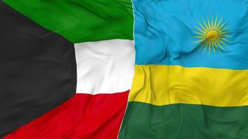 Kuwait and Rwanda Flags Together Seamless Looping Background, Looped Cloth Waving Slow Motion, 3D Rendering video