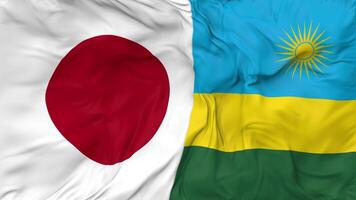Japan and Rwanda Flags Together Seamless Looping Background, Looped Cloth Waving Slow Motion, 3D Rendering video