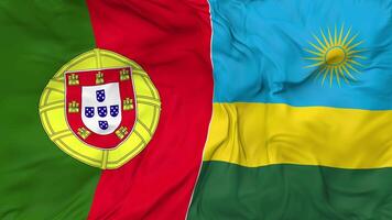 Portugal and Rwanda Flags Together Seamless Looping Background, Looped Cloth Waving Slow Motion, 3D Rendering video