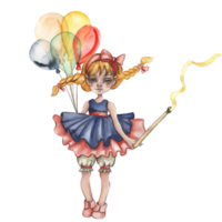 Composition of circus girl-gnome acrobat in vintage style. png