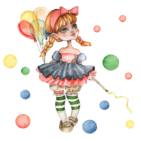 Composition of circus girl-gnome acrobat in vintage style. png