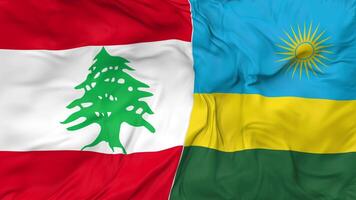 Lebanon and Rwanda Flags Together Seamless Looping Background, Looped Cloth Waving Slow Motion, 3D Rendering video