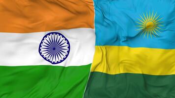 India and Rwanda Flags Together Seamless Looping Background, Looped Cloth Waving Slow Motion, 3D Rendering video