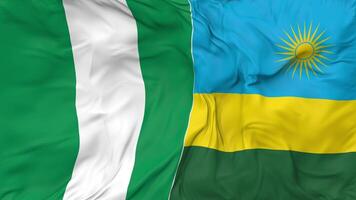 Nigeria en rwanda vlaggen samen naadloos looping achtergrond, lusvormige kleding golvend langzaam beweging, 3d renderen video