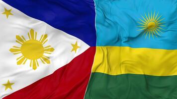 Filippijnen en rwanda vlaggen samen naadloos looping achtergrond, lusvormige kleding golvend langzaam beweging, 3d renderen video