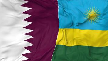Qatar and Rwanda Flags Together Seamless Looping Background, Looped Cloth Waving Slow Motion, 3D Rendering video