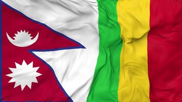 Nepal and Mali Flags Together Seamless Looping Background, Looped Cloth Waving Slow Motion, 3D Rendering video