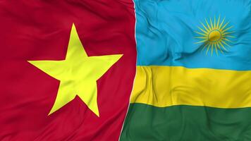 Vietnam and Rwanda Flags Together Seamless Looping Background, Looped Cloth Waving Slow Motion, 3D Rendering video