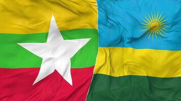 Myanmar, burma och rwanda flaggor tillsammans sömlös looping bakgrund, looped trasa vinka långsam rörelse, 3d tolkning video