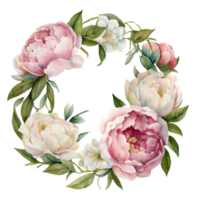 AI generated Watercolor peony flowers composition. Illustration of a blooming flower garden in pastel dusty rose colors. png