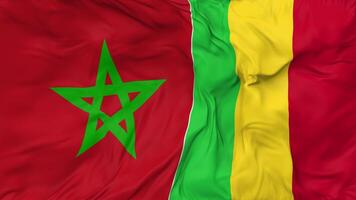 Morocco and Mali Flags Together Seamless Looping Background, Looped Cloth Waving Slow Motion, 3D Rendering video