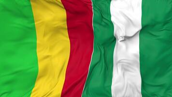 Nigeria and Mali Flags Together Seamless Looping Background, Looped Cloth Waving Slow Motion, 3D Rendering video