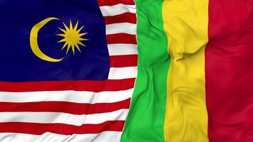 Maleisië en Mali vlaggen samen naadloos looping achtergrond, lusvormige kleding golvend langzaam beweging, 3d renderen video