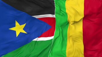 South Sudan and Mali Flags Together Seamless Looping Background, Looped Cloth Waving Slow Motion, 3D Rendering video