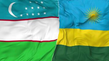 Uzbekistan and Rwanda Flags Together Seamless Looping Background, Looped Cloth Waving Slow Motion, 3D Rendering video