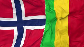 Norway and Mali Flags Together Seamless Looping Background, Looped Cloth Waving Slow Motion, 3D Rendering video