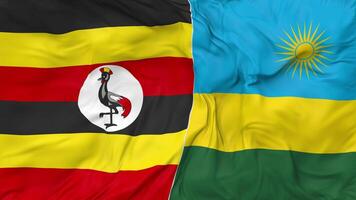 Uganda and Rwanda Flags Together Seamless Looping Background, Looped Cloth Waving Slow Motion, 3D Rendering video