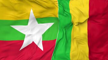 Myanmar, Burma and Mali Flags Together Seamless Looping Background, Looped Cloth Waving Slow Motion, 3D Rendering video