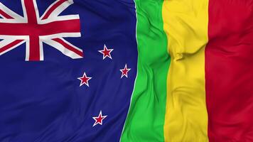 New Zealand and Mali Flags Together Seamless Looping Background, Looped Cloth Waving Slow Motion, 3D Rendering video