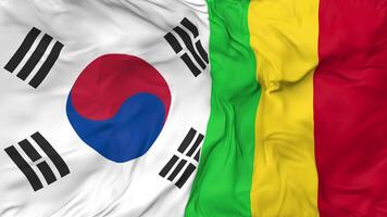 South Korea and Mali Flags Together Seamless Looping Background, Looped Cloth Waving Slow Motion, 3D Rendering video