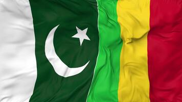 Pakistan and Mali Flags Together Seamless Looping Background, Looped Cloth Waving Slow Motion, 3D Rendering video