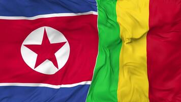 North Korea and Mali Flags Together Seamless Looping Background, Looped Cloth Waving Slow Motion, 3D Rendering video