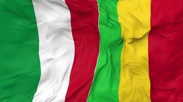 Italien und Mali Flaggen zusammen nahtlos Schleifen Hintergrund, geloopt Stoff winken schleppend Bewegung, 3d Rendern video