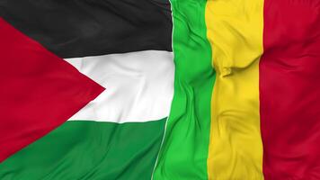 Palestine and Mali Flags Together Seamless Looping Background, Looped Cloth Waving Slow Motion, 3D Rendering video