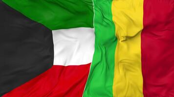 Kuwait and Mali Flags Together Seamless Looping Background, Looped Cloth Waving Slow Motion, 3D Rendering video