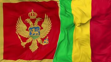 Montenegro and Mali Flags Together Seamless Looping Background, Looped Cloth Waving Slow Motion, 3D Rendering video