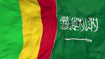 KSA, Kingdom of Saudi Arabia and Mali Flags Together Seamless Looping Background, Looped Cloth Waving Slow Motion, 3D Rendering video