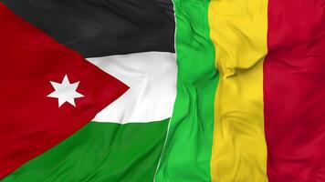 Jordan and Mali Flags Together Seamless Looping Background, Looped Cloth Waving Slow Motion, 3D Rendering video