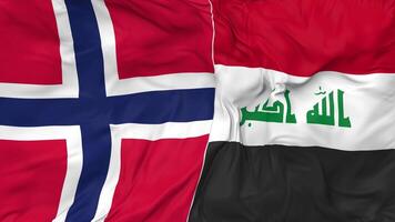 Norway and Iraq Flags Together Seamless Looping Background, Looped Cloth Waving Slow Motion, 3D Rendering video