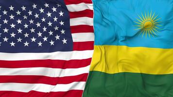 United States and Rwanda Flags Together Seamless Looping Background, Looped Cloth Waving Slow Motion, 3D Rendering video