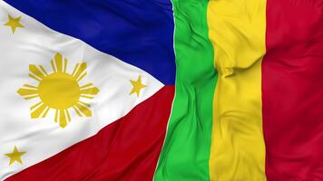 Philippines and Mali Flags Together Seamless Looping Background, Looped Cloth Waving Slow Motion, 3D Rendering video