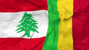 Lebanon and Mali Flags Together Seamless Looping Background, Looped Cloth Waving Slow Motion, 3D Rendering video