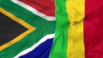 South Africa and Mali Flags Together Seamless Looping Background, Looped Cloth Waving Slow Motion, 3D Rendering video