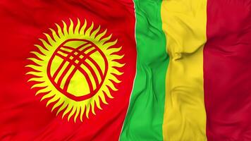 Kyrgyzstan and Mali Flags Together Seamless Looping Background, Looped Cloth Waving Slow Motion, 3D Rendering video