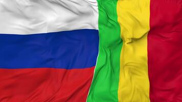 Russia and Mali Flags Together Seamless Looping Background, Looped Cloth Waving Slow Motion, 3D Rendering video