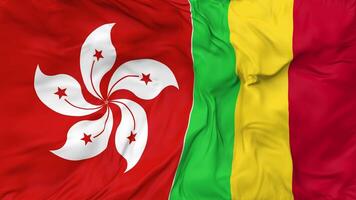 Hong Kong and Mali Flags Together Seamless Looping Background, Looped Cloth Waving Slow Motion, 3D Rendering video