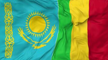 Kazakhstan and Mali Flags Together Seamless Looping Background, Looped Cloth Waving Slow Motion, 3D Rendering video