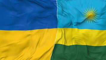 Ukraine and Rwanda Flags Together Seamless Looping Background, Looped Cloth Waving Slow Motion, 3D Rendering video