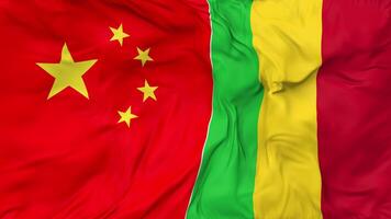 China and Mali Flags Together Seamless Looping Background, Looped Cloth Waving Slow Motion, 3D Rendering video