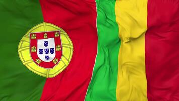 Portugal and Mali Flags Together Seamless Looping Background, Looped Cloth Waving Slow Motion, 3D Rendering video