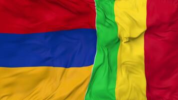 Armenia and Mali Flags Together Seamless Looping Background, Looped Cloth Waving Slow Motion, 3D Rendering video