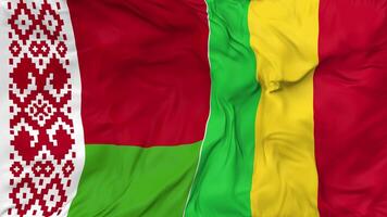 Belarus and Mali Flags Together Seamless Looping Background, Looped Cloth Waving Slow Motion, 3D Rendering video